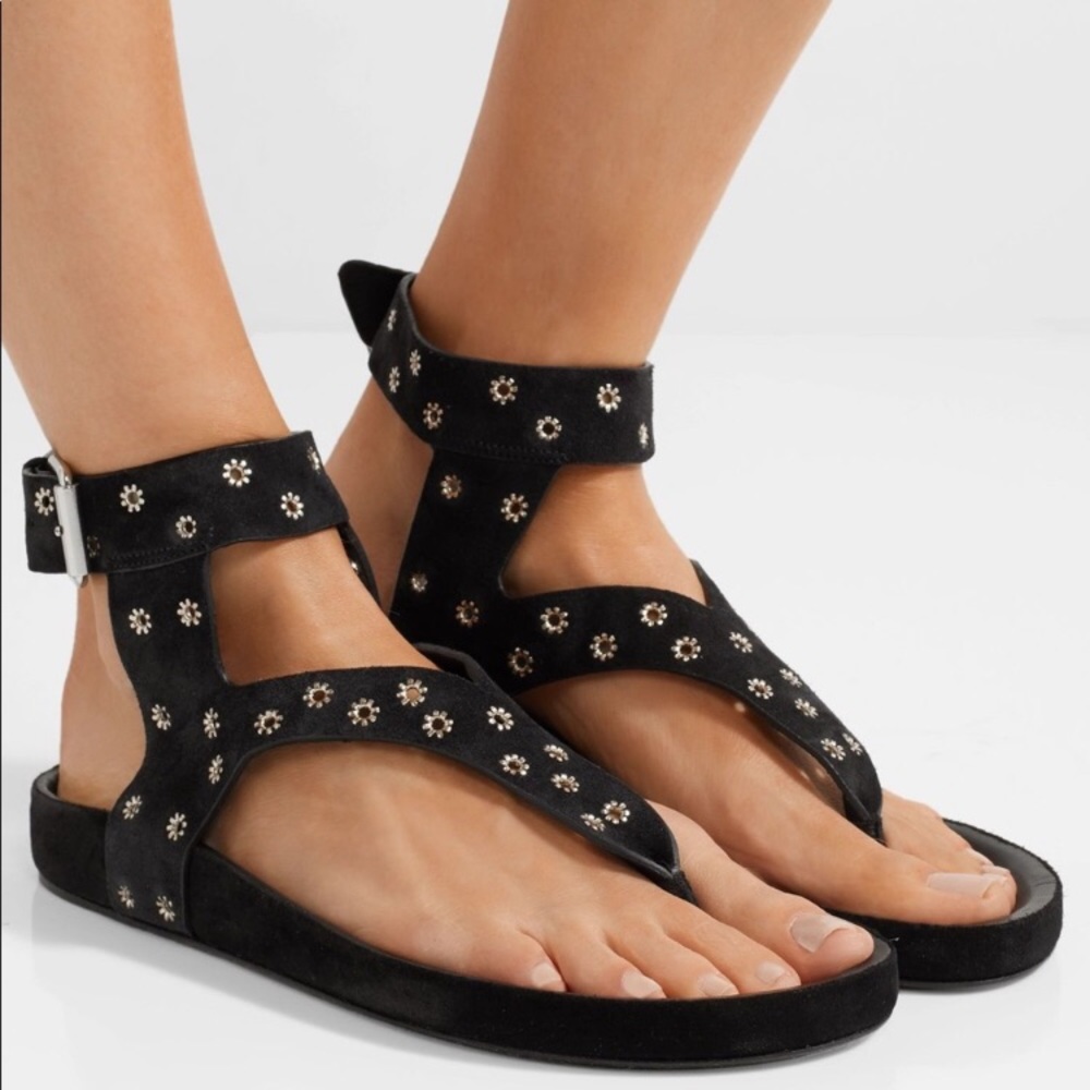 Isabel Marant Black Elwina Eyelet-Embellished Suede Sandals!